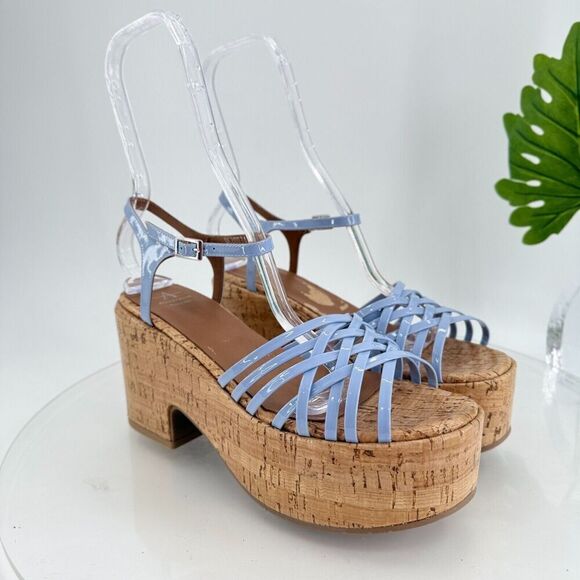 Aquatalia Elene Sandals Women's 10 Blue Leather Platform Cork Slingback Chunky - Picture 3 of 15